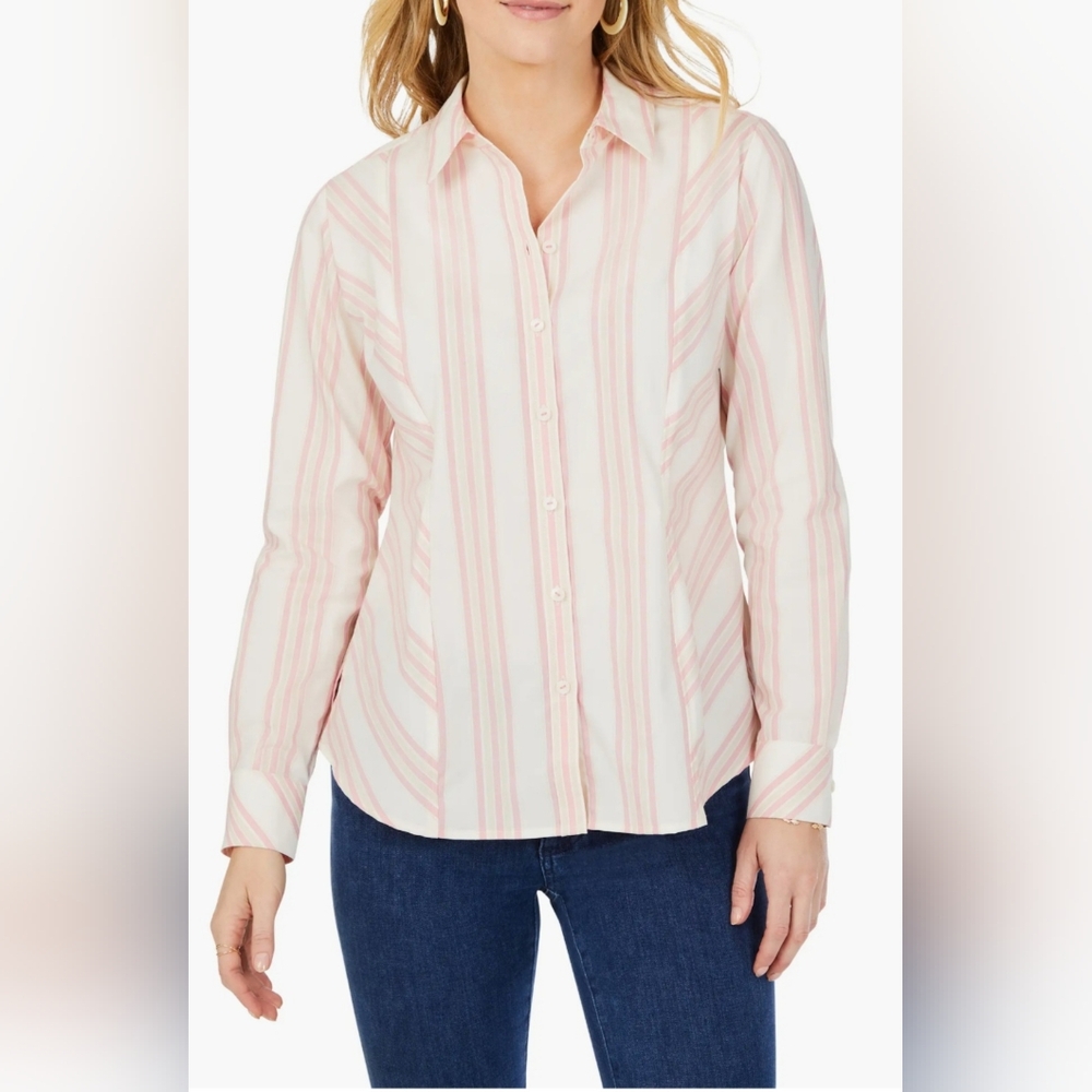 FOXCROFT PINK WHISPER RILEY 100% COTTON BUTTON-UP SHIRT